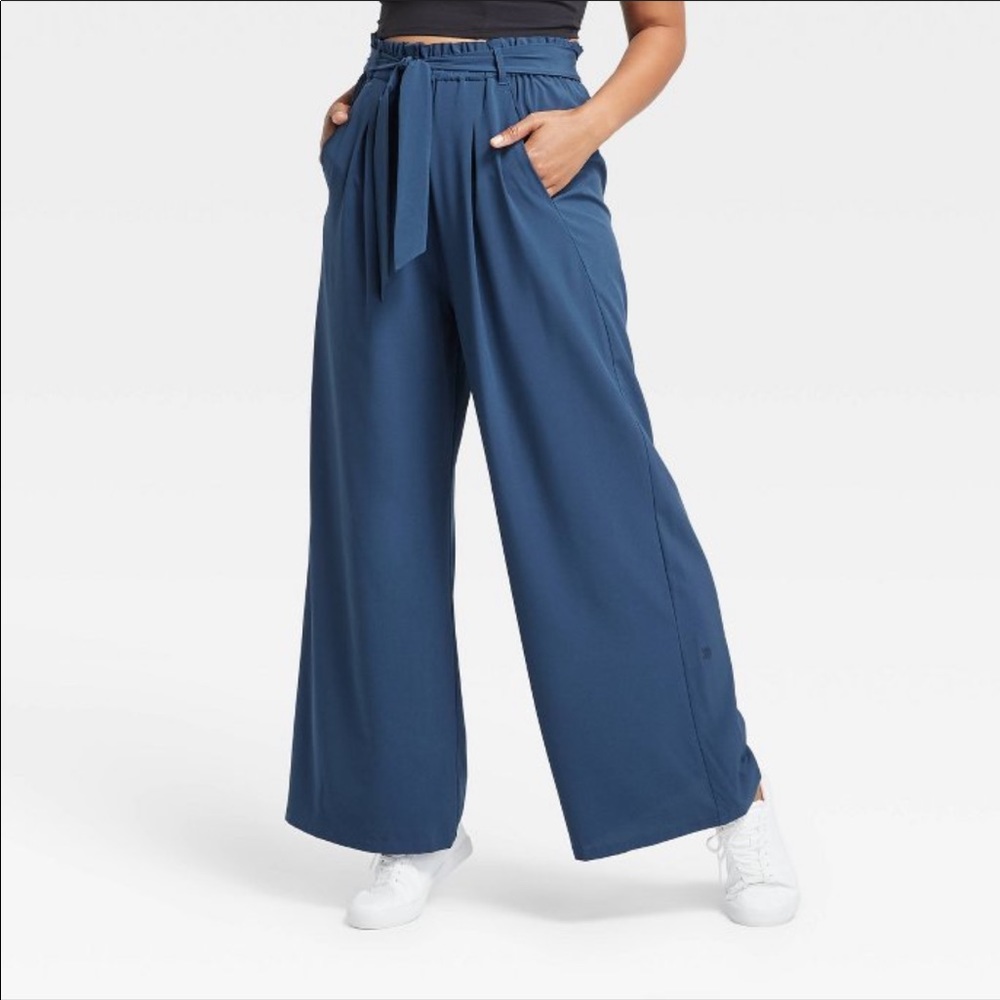 Navy Stretch wide leg pants